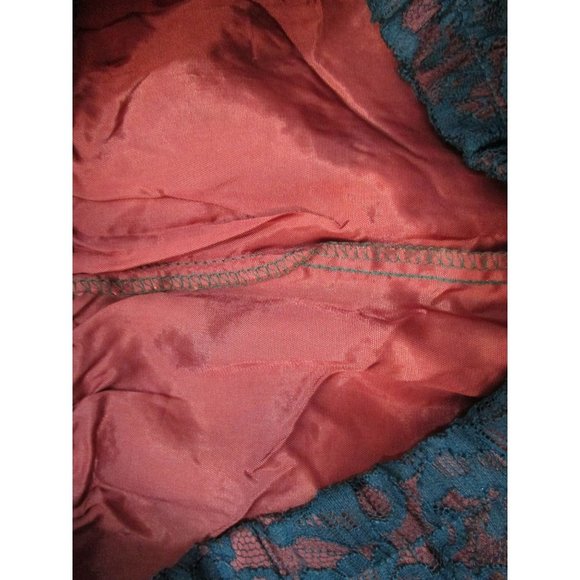 Vintage Hunter Green Sheer Lace Over Rust Acetate Lining Skirt Small GUC - Picture 11 of 12